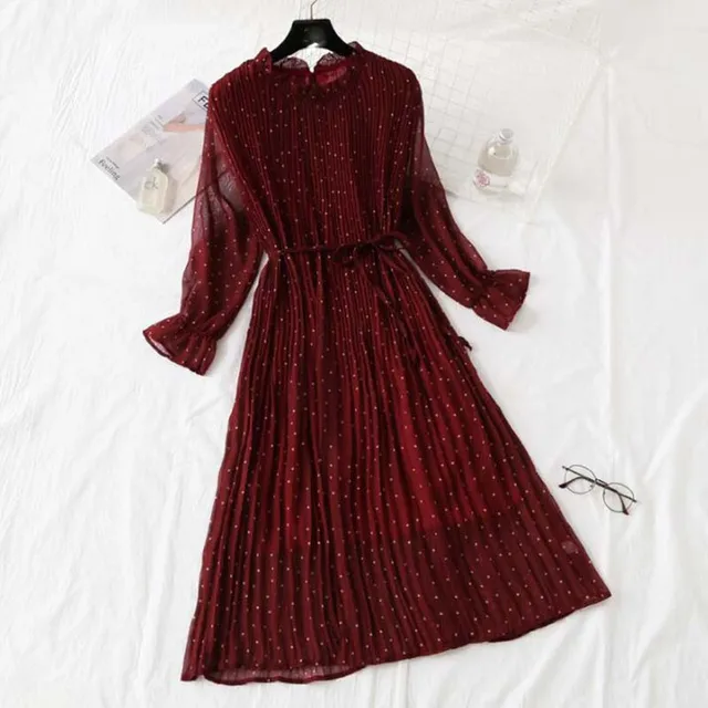 US $16.72 Women Print Pleated Chiffon Dress 2020 Spring Summer New Hot Fashion Female Casual Flare Sleeve Lot