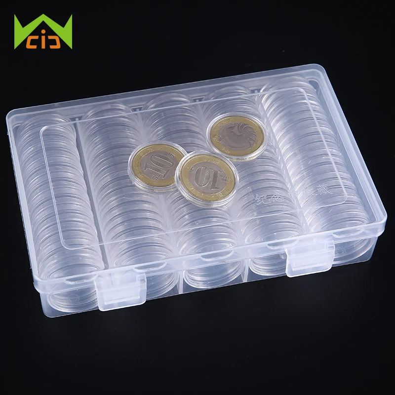 

WCIC Transparent 30mm Coin Collection Box Capsules Coin Case Round Coin Storage Bin Money Box Holder Coin Holder 100 Sheets