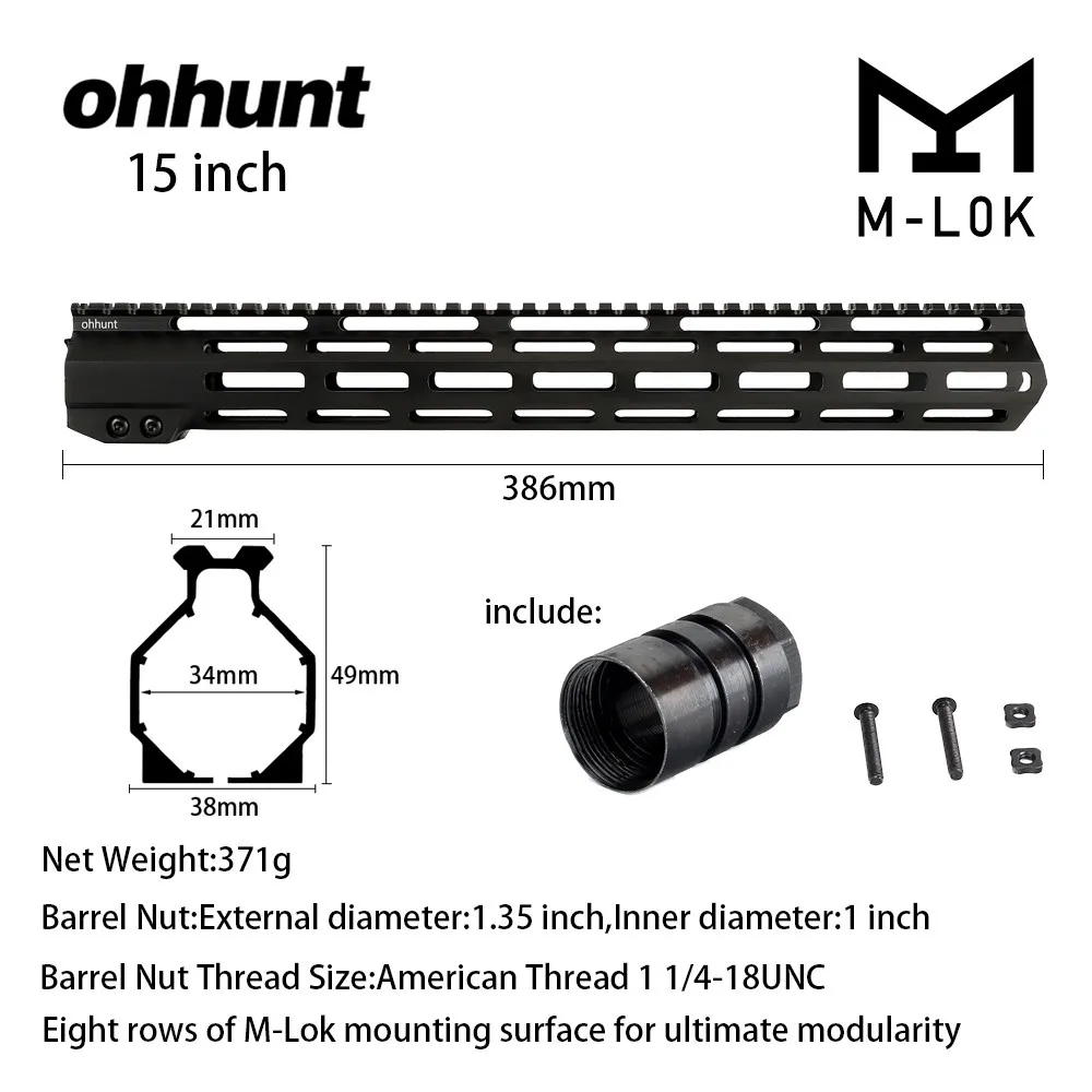 Ohhunt Тактический M-LOK поручень " 9" 1" 12" 13," 15" 1" M LOK поплавок Пикатинни кронштейн со стальной бочковой гайкой - Цвет: 15 Inch