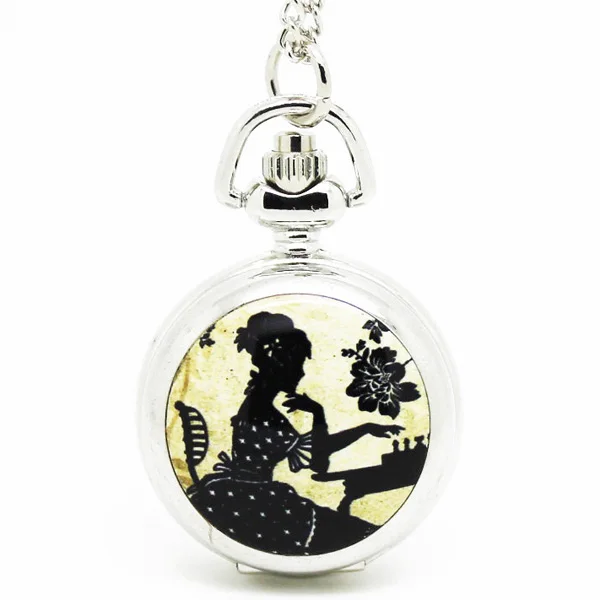 Винтаж Lady играть в шахматы карманные часы Цепочки и ожерелья - Цвет: Silver