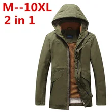 plus size 10XL 9XL 8XL 6XL 5XL 4XL 2017 New Arrival Top Quality Men Warm Parkas Heavy Wool Men Winter Jacket Men 2 in 1 Coat