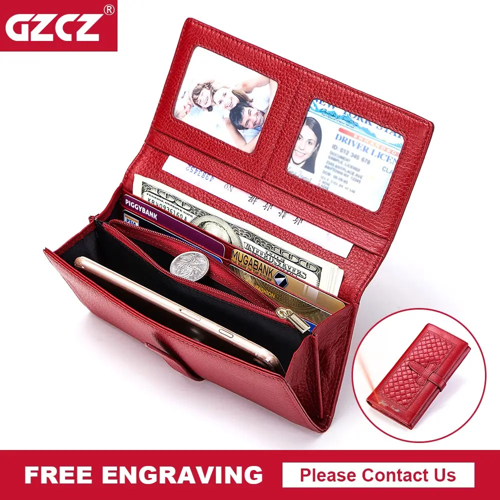 Женские Длинные кошельки GZCZ женские клетчатые из натуральной кожи кошелек с