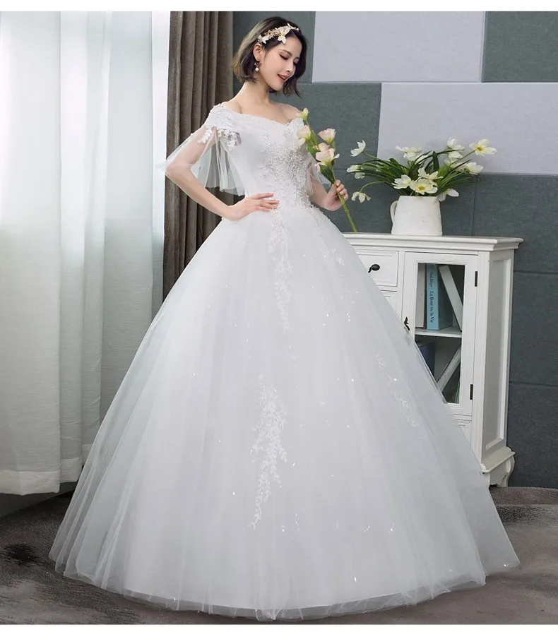 Vestidos De Novia, элегантные свадебные платья с бисером, v-образный вырез, с открытыми плечами, с аппликацией, бальное платье, белые свадебные платья из фатина, Jurk Lang