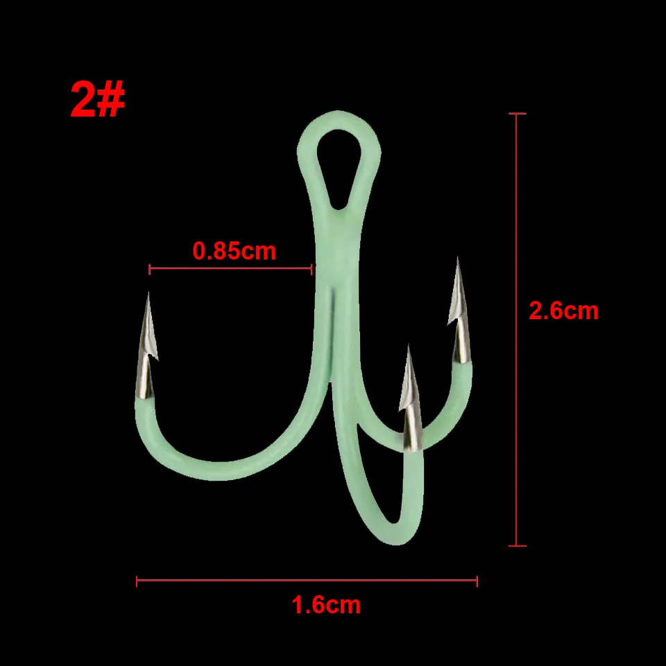 WALK FISH 10PCS/Lot Luminous Treble Fishing Hooks Carbon Steel Barbed Fishhooks Super Sharp Triple Hooks Sea Tackle Accessories - Цвет: 2