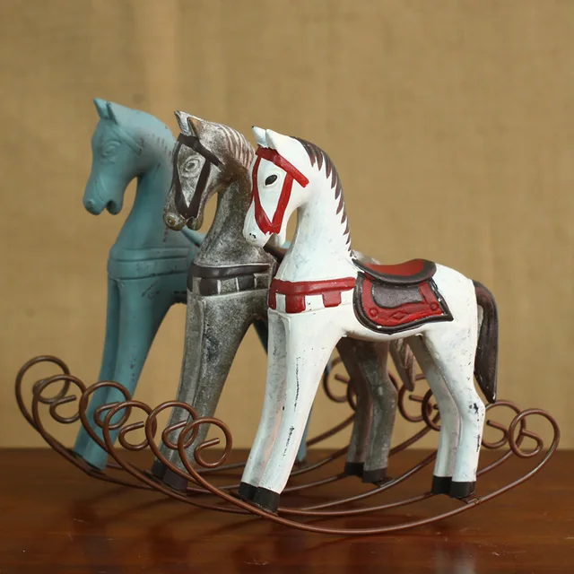 Retro Wood Craft Rocking Horse Decoration Vintage Home Decor Wedding Retro Wood Craft Rocking Horse Decoration Vintage Home Decor Wedding Gift Furnishing Ornaments