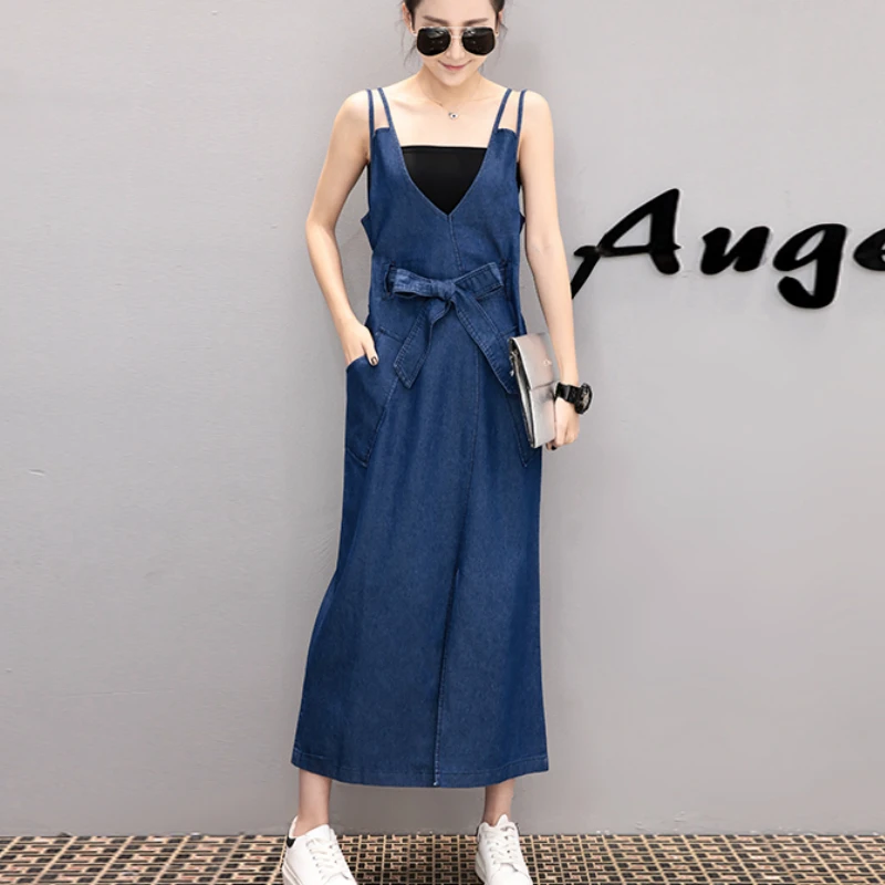 

Women's Long Denim Sundress Female Strap Maxi Dress