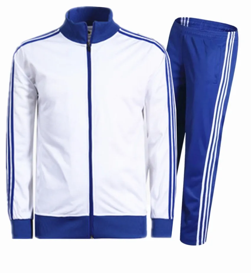 White and blue МОЛОДЕЖНЫЙ мужской костюм для бега с длинным рукавом, футбольные куртки и штаны, Бархатный спортивный костюм для бега на открытом воздухе, тренировочный комплект с толстовкой - Цвет: White and blue