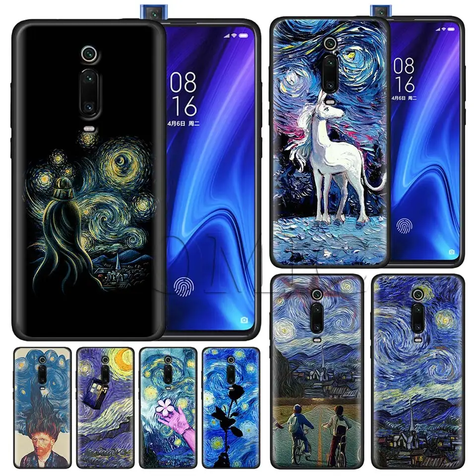 

Van Gogh starry night Black Case for Xiaomi Redmi Note 7 7s K20 5 6 Pro Redmi 6 6 5 5Plus 4X S2 Y3 Silicone Soft Case