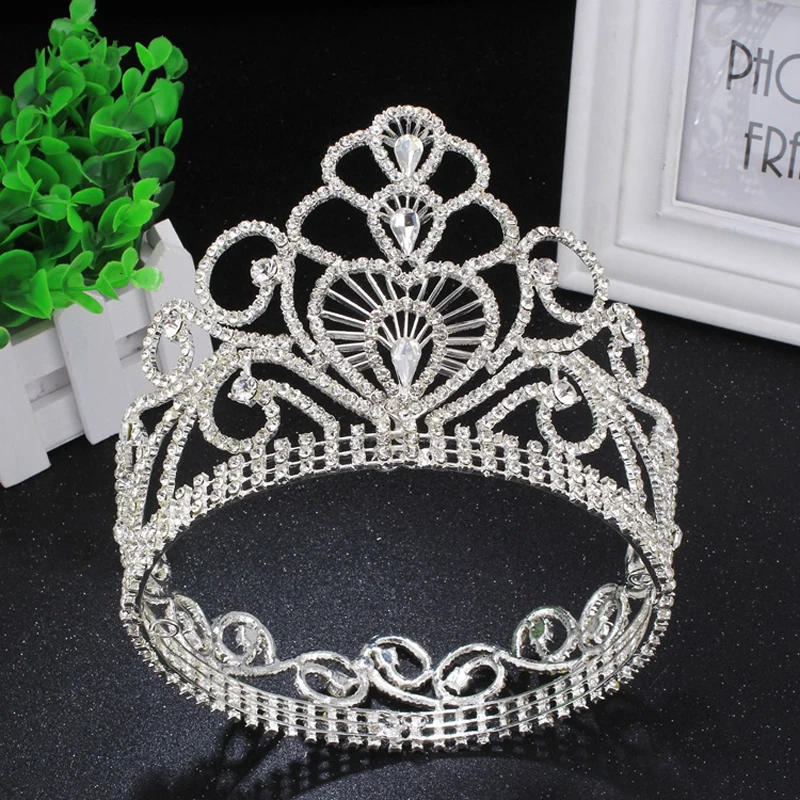Handmade Bridal Pearl Crystal Tiara Large Hair Crown Pageant Party HeadbandLD 