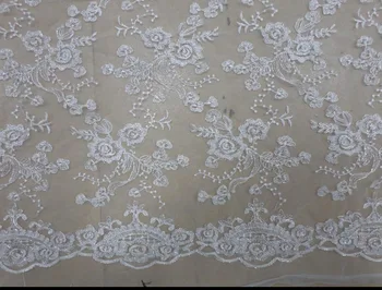 

New Arrival Embroidered Organza Net Jacquard Lace Fabrics Silver Cord Lace Fabrics 15Meters