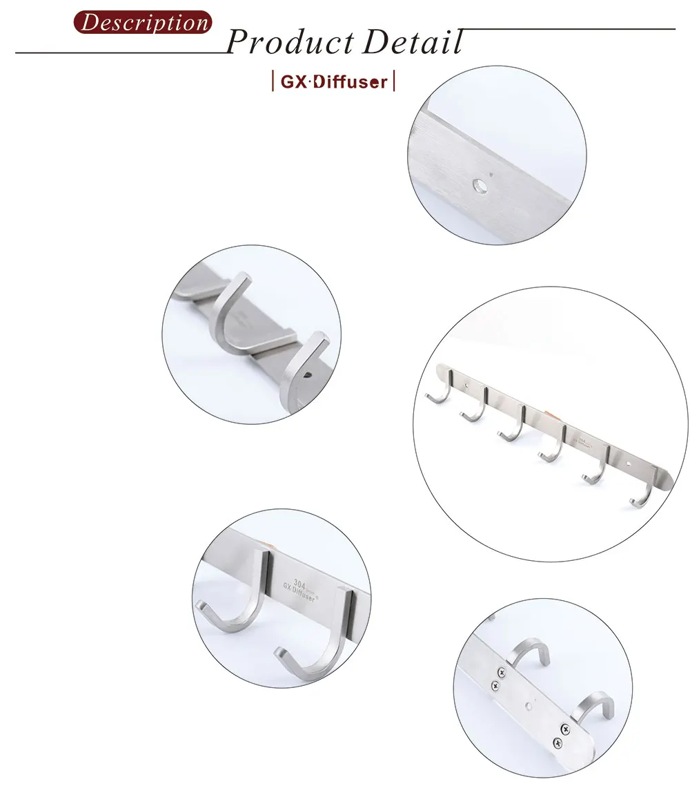 Towel Hanger Bathroom Wall Mounted 6 Hooks Hanger Wall Coat Hanger (2)