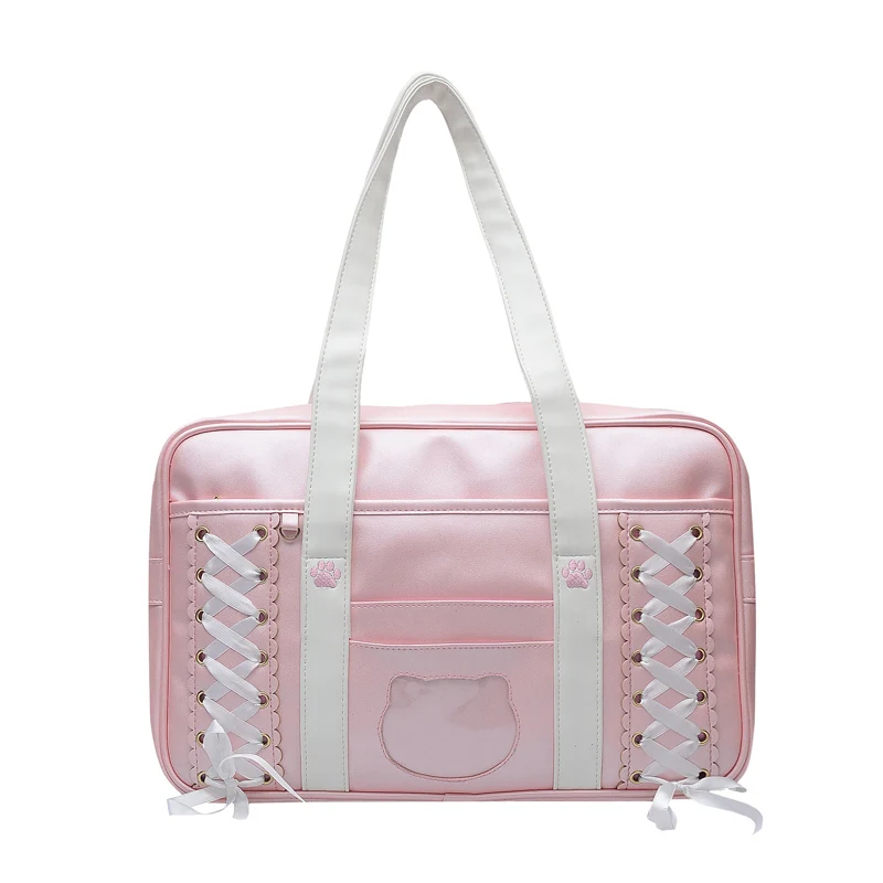 

Hight School Student Japanese JK Uniform Bag Cute Cat Head Cat Claw Handbag Lolita Crossover Strap Bow Shoulder Bag Cosplay