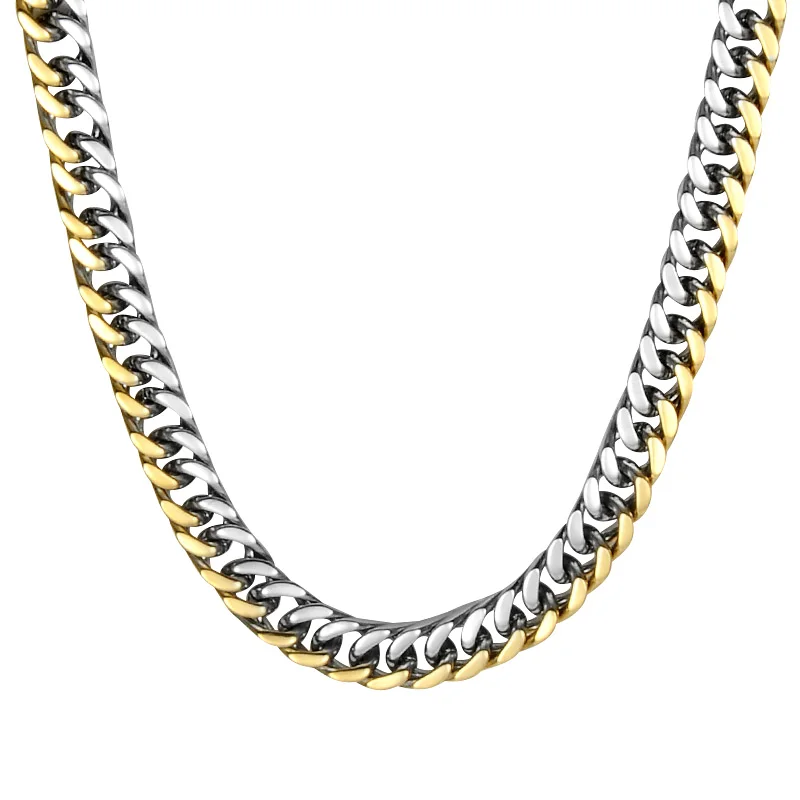 

HIP Hop Two Tone Gold Color Titanium Stainless Steel 60CM*5.5MM Thick Curb Cuban Chain Necklaces for Men Jewelry