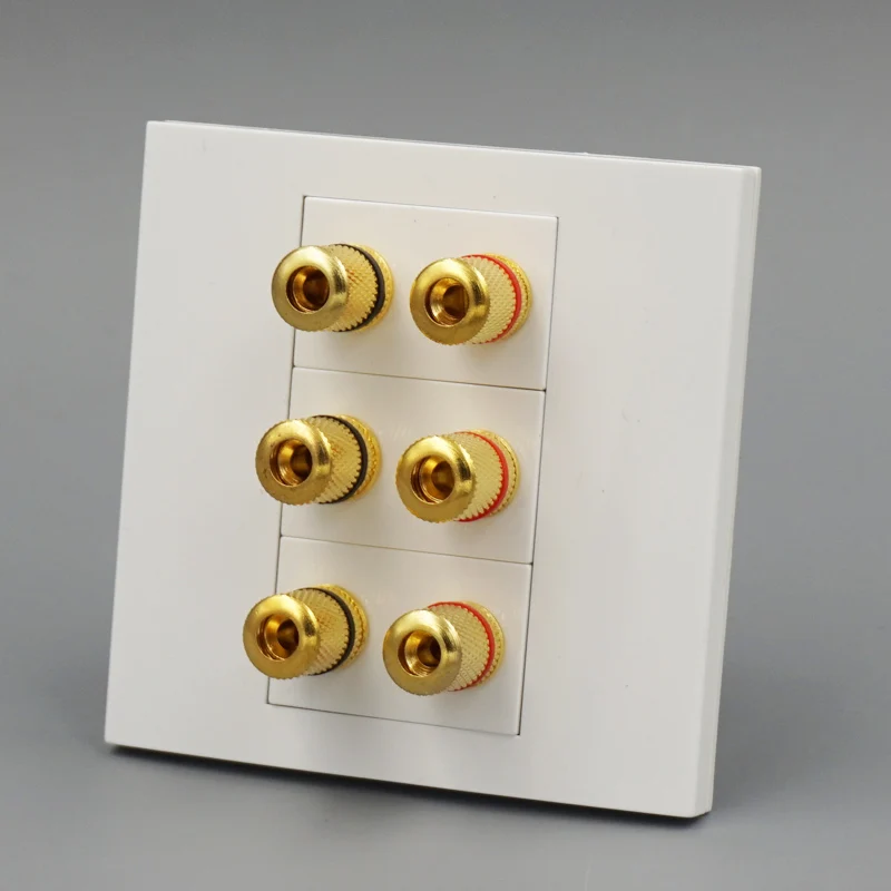 Hifi Speaker Connector Golden 6 Plug Audio Sound Faceplate 86x86mm Wall