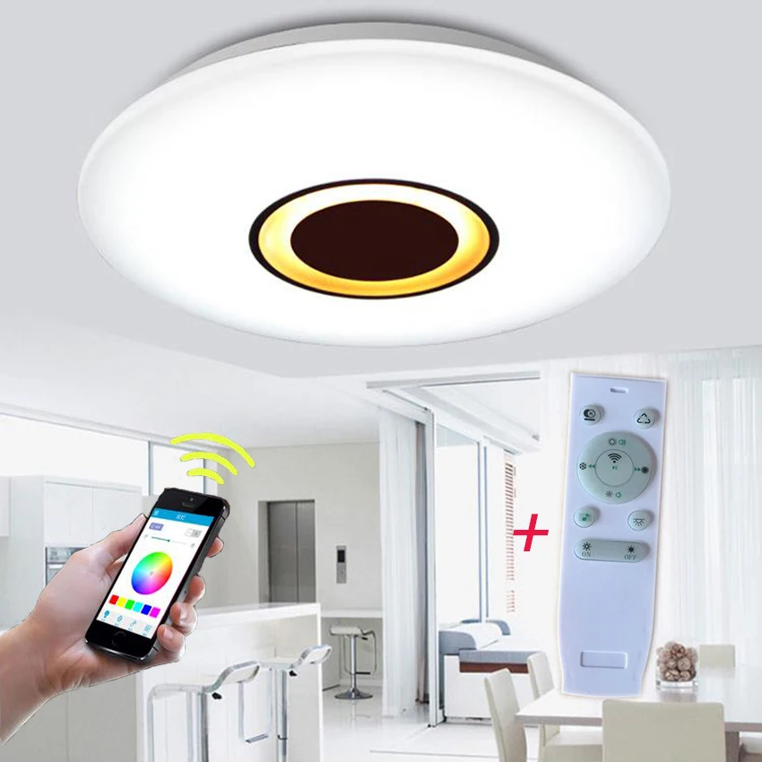 RGB Dimmable 36 Вт RF беспроводной пульт дистанционного управления приложение музыка Bluetooth светодиодный подвесной светильник Musik Deckenleuchte потолочный светильник Plafondlamp