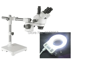 

Best Sale,CE,7X- 45X Trinocular boom stand Stereo Microscope + led ring light,Well sold In EU , USA , Latin American