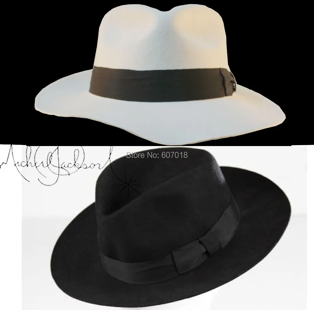 Wow 2 pz michael jackson bianco &amp; nero cappelli fedora smooth criminal  &amp; billie jean fedora classico con nome - AliExpress