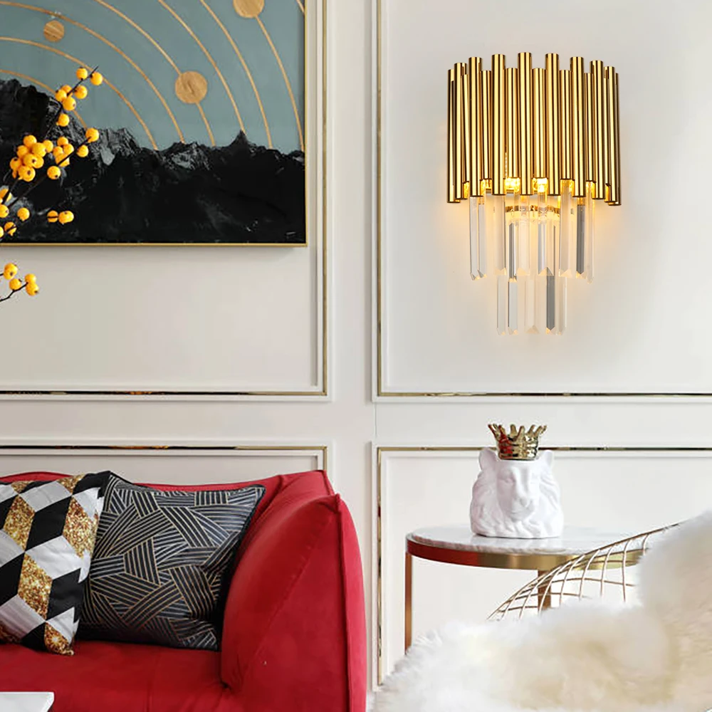 

Modern led wall sconces gold stainless steel lamp for living room bedroom hanging AC90-260V indoor lighting wall lamps