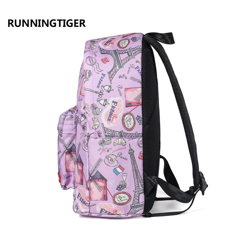 RUNNINGTIGER розовый рюкзак с принтом Эйфелевой башни Женский Повседневный Рюкзак