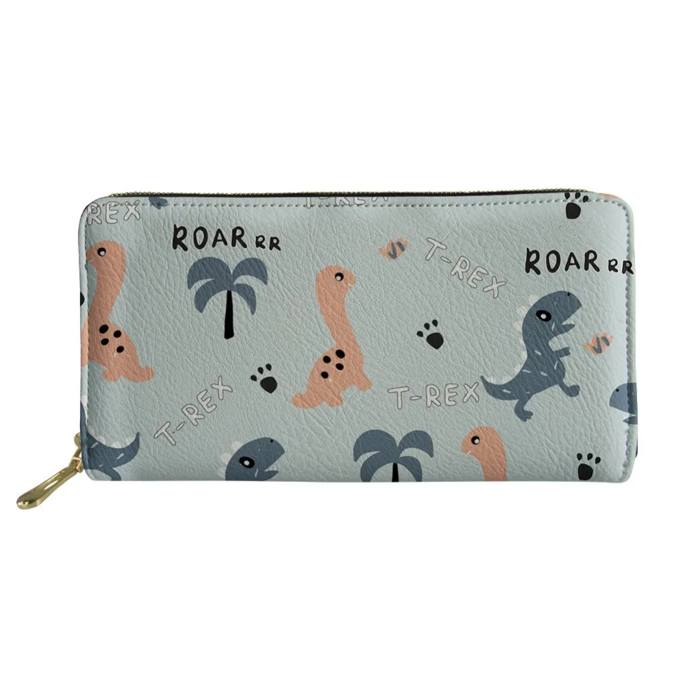 

PU Leather Wallet Women Long Coin Purse dinosaur Printing Big Feminine Wallets Cluth Phone Money Holder for Girls