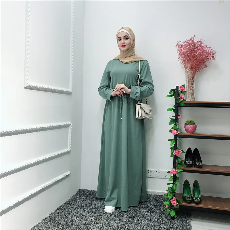 2019 женское мусульманское платье Абайи светло-зеленое платье с длинным рукавом на Ближнем Востоке Дубай платье в турецком стиле халат