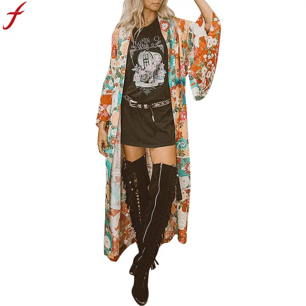 

Vintage Kimono Cardigan Ladies 2019 Summer Long Kimono Chiffon Shawl Print Blouse Shirt For Women Beachwear Cover Up Blouse