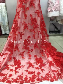 

JRB-17006 top grade tulle lace with 3d flower African French fabric embroidery cord lace fabric with stones and beads