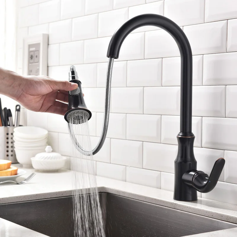 Kitchen Faucet Pull out Cold And Hot Water Mixer Sink Faucet Deck Mounted Single Handle Brass Kitchen Tap Gold/Chrome/Brushed Kitchen Faucet Pull out Cold And Hot Water Mixer Sink Faucet Deck Mounted Single Handle Brass Kitchen Tap Gold/Chrome/Brushed