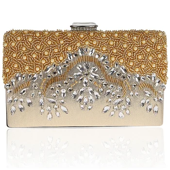 

2017 Gold Silver Diamond Beading Flower Evening Bags Fahion Women Party Banquet Wedding Day Clutches Ladies Handbags and Purses