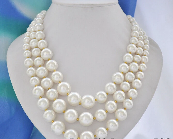 

Free shipping >>>>>z6767 3strands 16mm white round SOUTH SEA SHELL PEARL TOWER NECKLACE 18inch