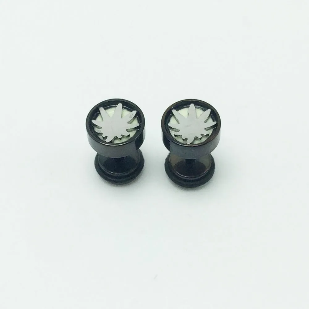 5Fashion men's ear studs earrings stainless steel luminous glowing at night fancy ear plugs pendientes 1.2mm 16G small jewelry