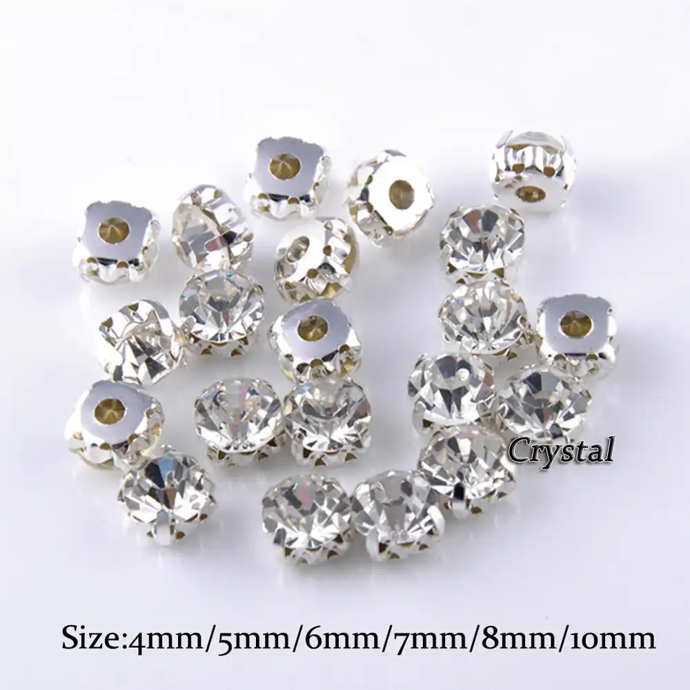 AB Silver Claw, 10MM MEYA AB Crystal Pearls Beads Silver//Gold Claw Rhinestones Round Sew On Clothing Stones