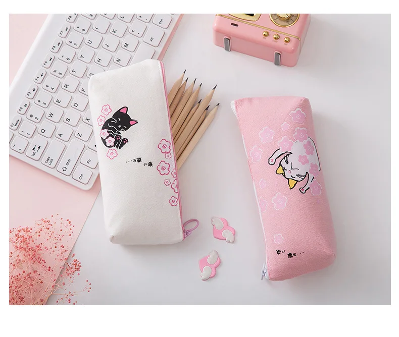 Kawaii cat Розовый Вишневый цвет Сакура пенал для карандашей для девочек школьный пенал для карандашей сумка для карандашей канцелярские принадлежности для студентов