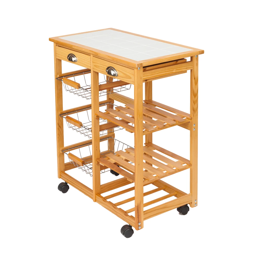 

Kitchen & Dining Room Cart 2-Drawer Removable Storage Rack with Rolling Wheels Dropshipping