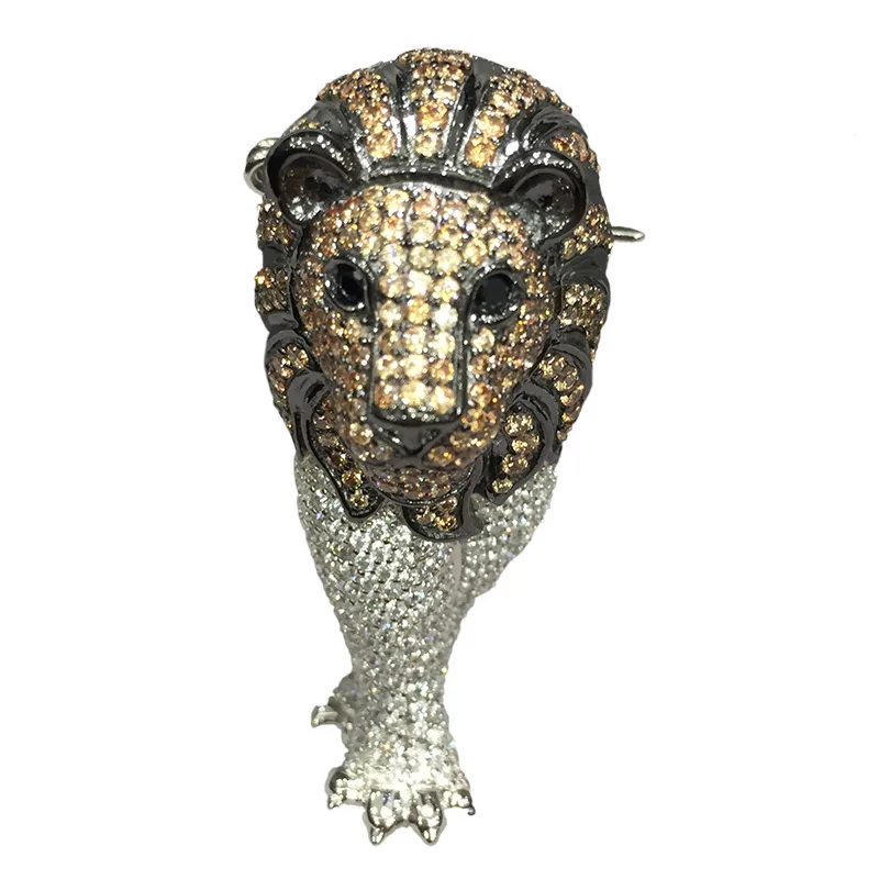 animal lion brooch pins 925 sterling silver with cubic zircon fashion
