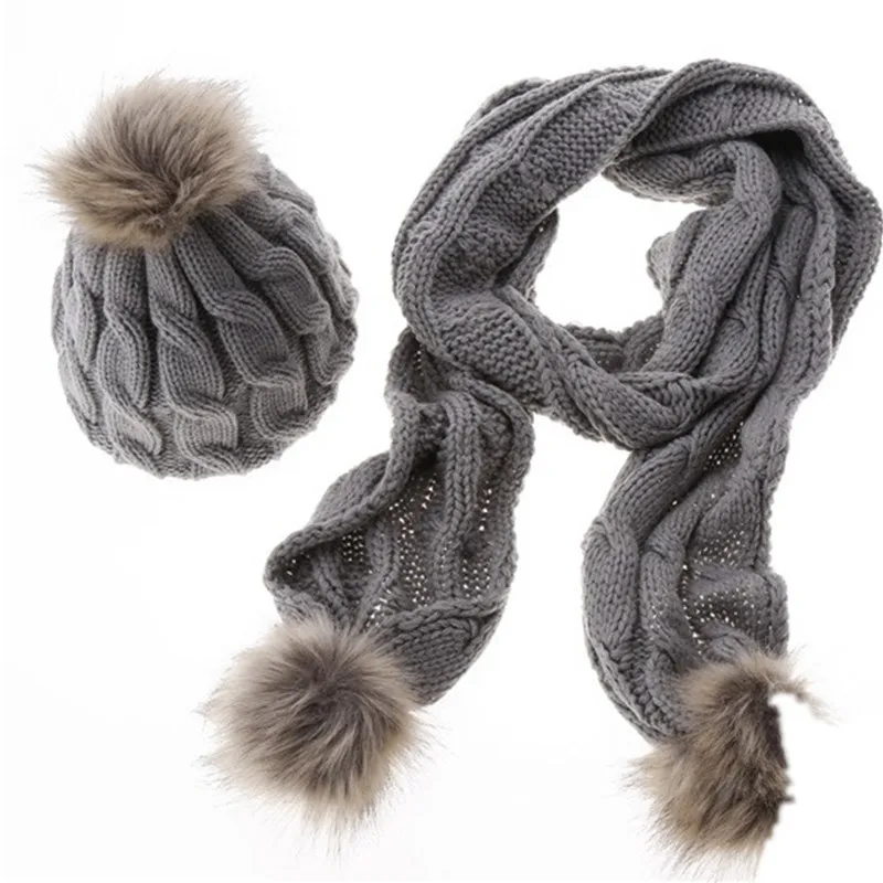 

New Fashion Women Hat Scarf Set Knitted Cap Young Lady Warm Beanies Set Winter Scarf Hat Sets Drop Shipping