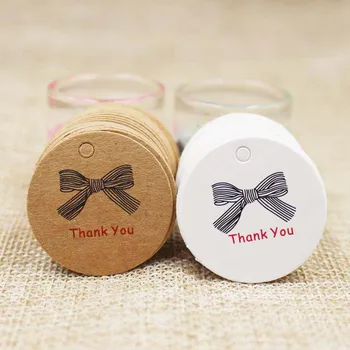 

3*3cm 500pcs round thank you gift label tag white/kraft products price tag for handmade favors/cookies/candy/wedding hang tag