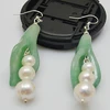 Hecho de perlas de tienda de joyería de agua dulce perla redonda de Jade VERDE de olla princesa gancho de pendiente de plata, joyería fina, regalo de las mujeres ► Foto 3/6