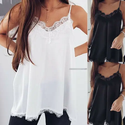 

Fashion Women Summer Lace Vest Top Sleeveless Loose Camisole Spaghetti Strap Loose Casual Camis Tops Ladies Shirt