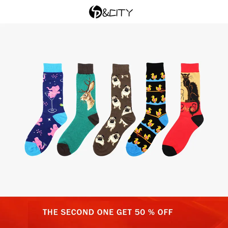 

SP&CITY Cute Pug Colored Animals Patterned Funny Unisex Socks Street Hipster Style Women Kawaii Socks Casual Breathable High Sox