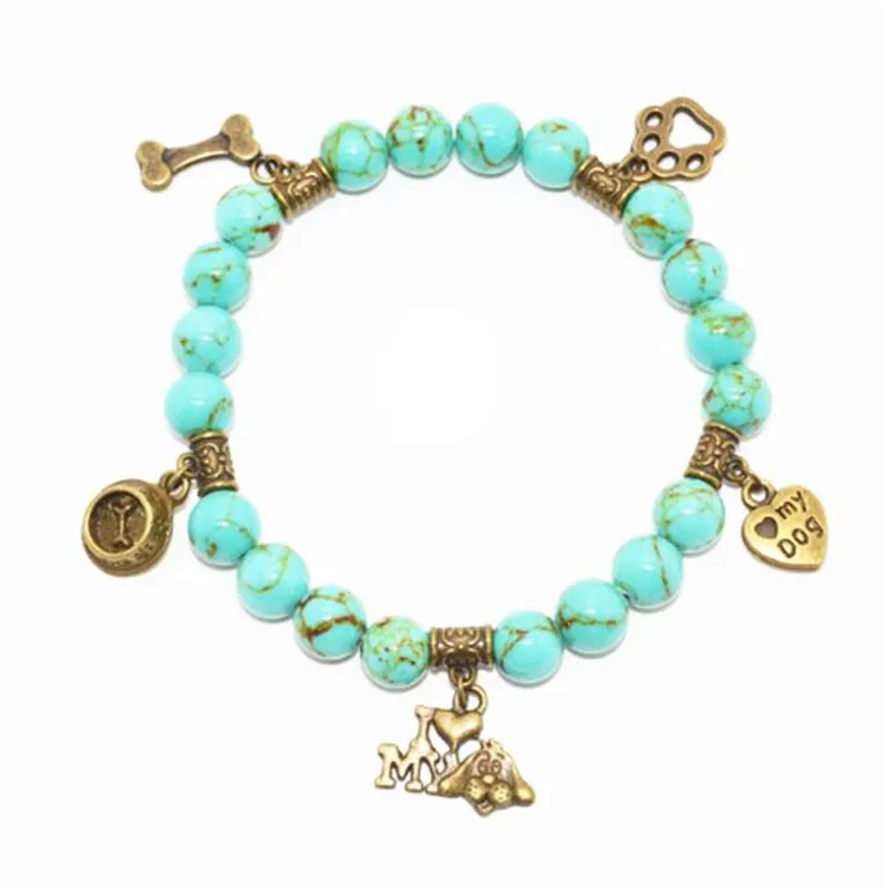 

Dog pot heart bone Paw Bracelets For Women Bijoux Female And Male Pet owner Beaded Chakra Natural Stone Bracelet Men Jewelry