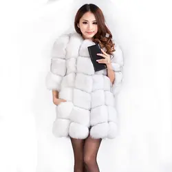 Женские натуральным лисьим мехом пальто куртка на ватной подкладке зимние Для женщин меха теплая верхняя одежда пальто TFM-115
