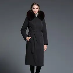 Натуральный Лисий меховой воротник с капюшоном пальто зимнее плюс размер пальто для женщин Рекс Кролик Мех подклад куртки Винтаж длинное