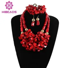 Эффектное колье, в нигерийском стиле украшение с коралловыми бусинами комплект Сумасшедший индийский свадебных украшений набор Лидер продаж CNR098