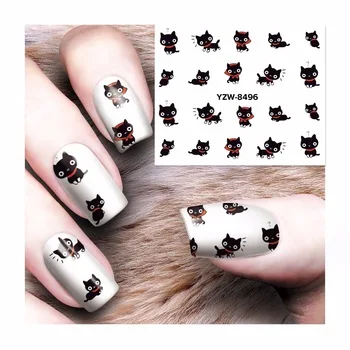 WUF 1 Sheet Cute Cat Styles Nail Art Water Transfer Sticker Decals Wraps Tips Decoration 8496