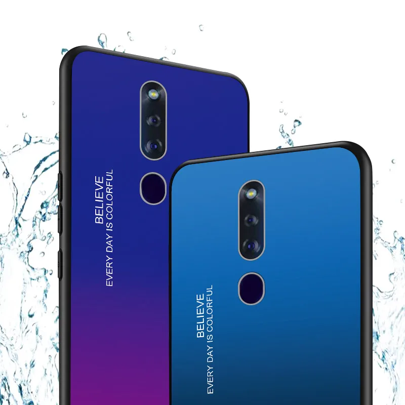 ForFor OPPO F11 Pro Чехол для телефона градиент закаленное стекло Жесткий Чехол Мягкий ТПУ Силиконовая Рамка Жесткий стекло задняя крышка для F11 Pro