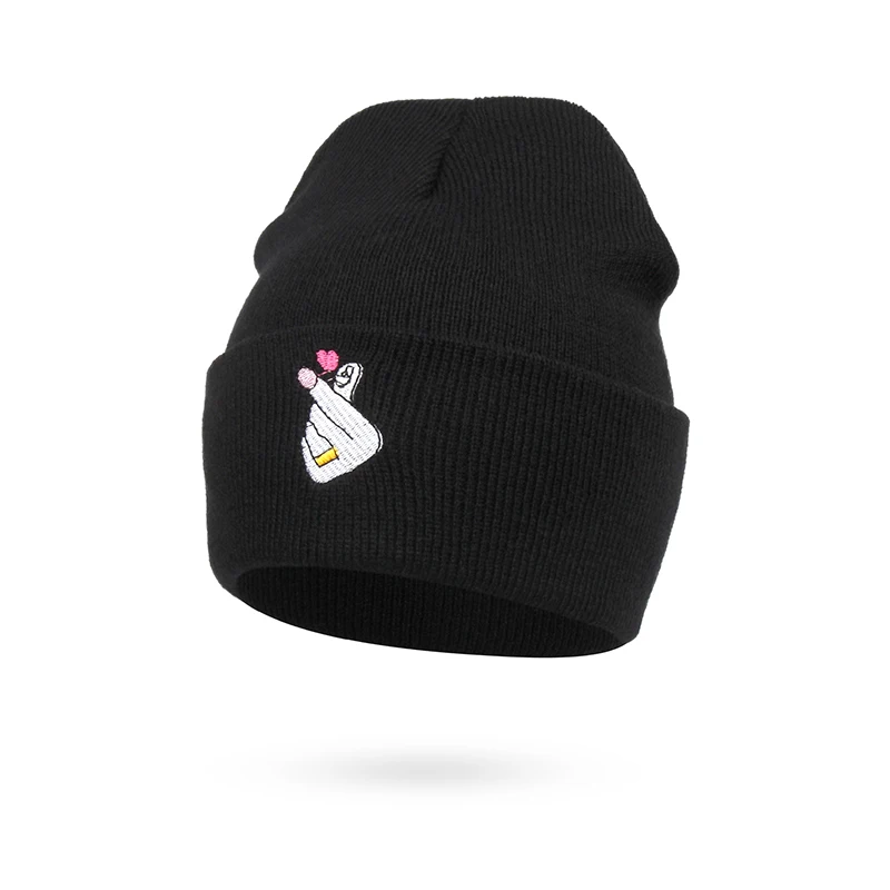 

New Cotton Acrylic Girls Winter Hat Love V Embroidery Knitted Hip Hop High Quality Warm Men's Hats Winter Skullies Beanies