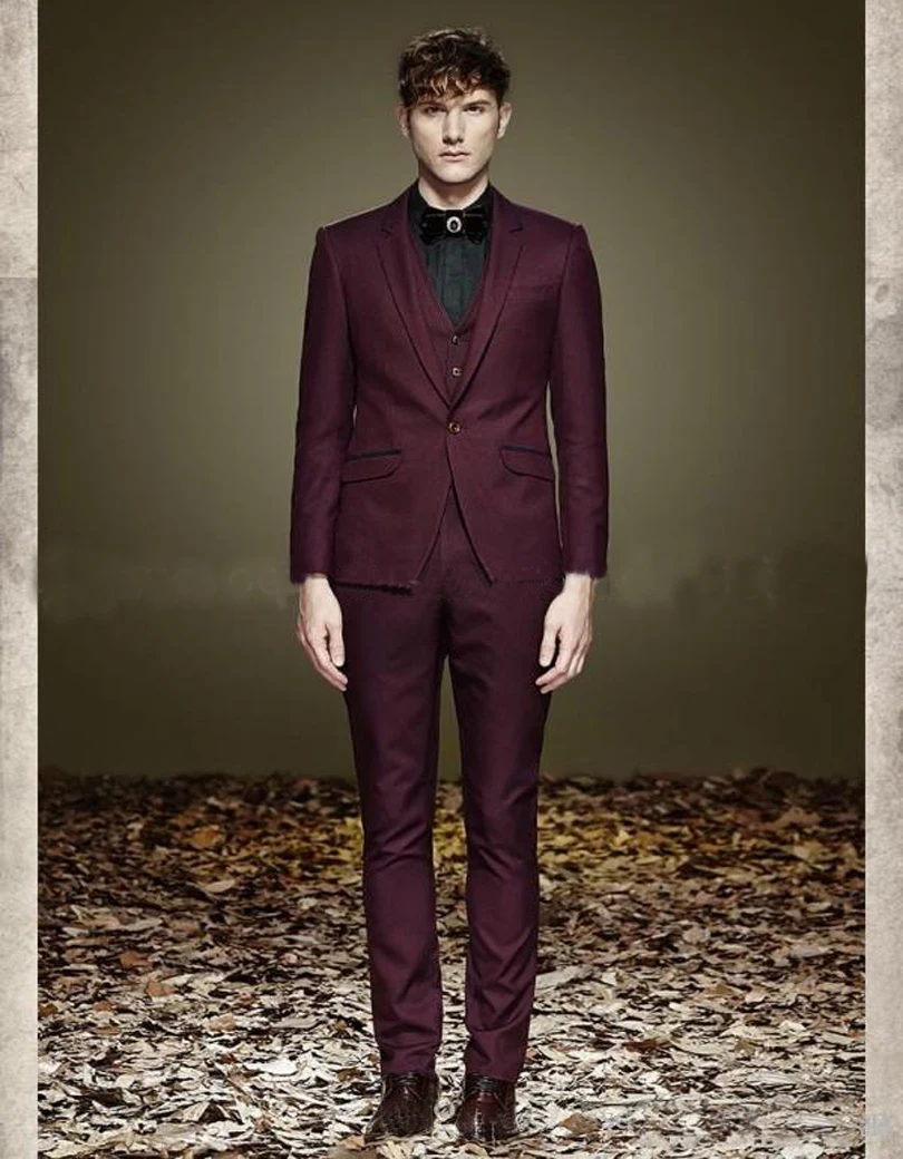 2017 Custom Made One Button Бургундия Смокинги Groom Нотч Нагрудные Groomsmen Мужские Свадебные