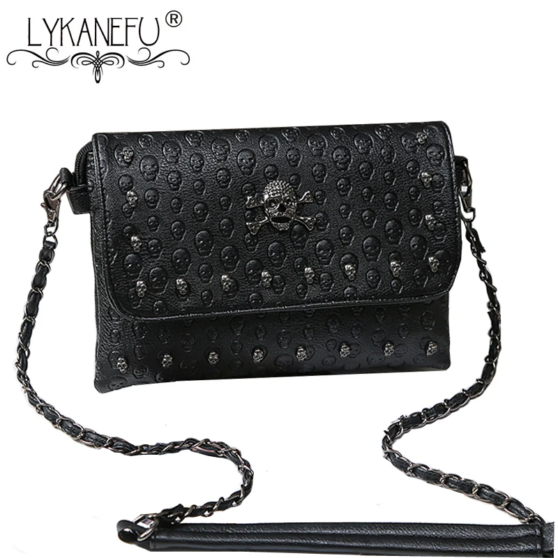 Us 14 5 40 Off Lykanefu Rock Skull Head Cross Body Bags Women Messenger Clutch Purse Leather Handbags Bolsa Feminina Drop Shipping In