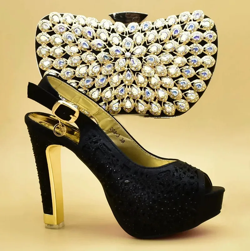 Mujeres Diamantes Decorado Cielo Alto naranja Conjunto Zapatos Negro Bolsos oro A Las Italiano Y Imitación Con Italia Tacón Juego Encuentro azul Últimas De 57wqRBO